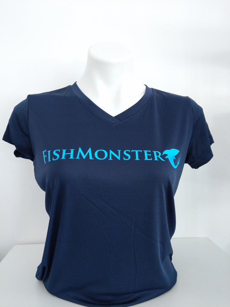 Fishmonster Women's Performance Fishing Shirt Short Sleeve Navy SPF 55