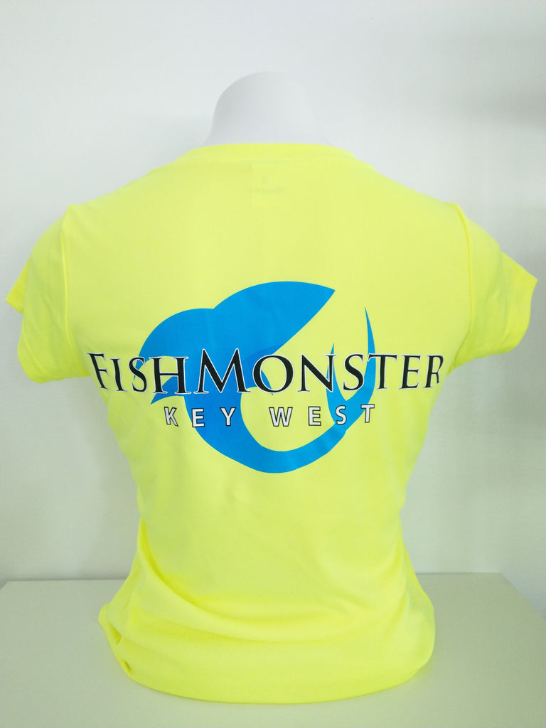 Fishmonster Women's Performance Fishing Shirt Short Sleeve Shock Yellow SPF 55