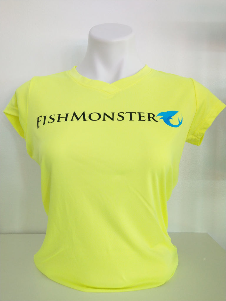 Fishmonster Women's Performance Fishing Shirt Short Sleeve Shock Yellow SPF 55